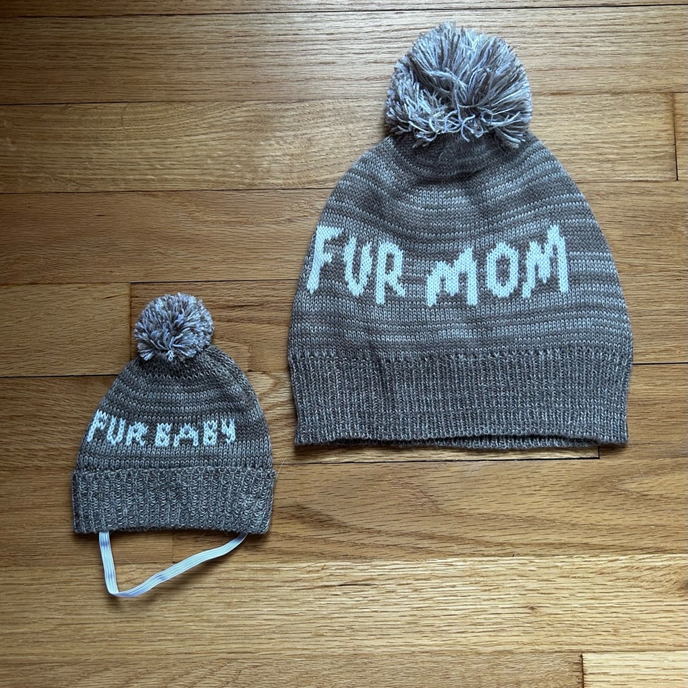 Fur Mom and Fur Baby Matching Knit Hats - Brown